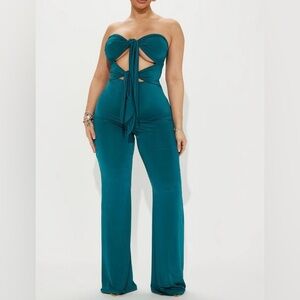 Fashion Nova Strapless Teal Jumpsuit